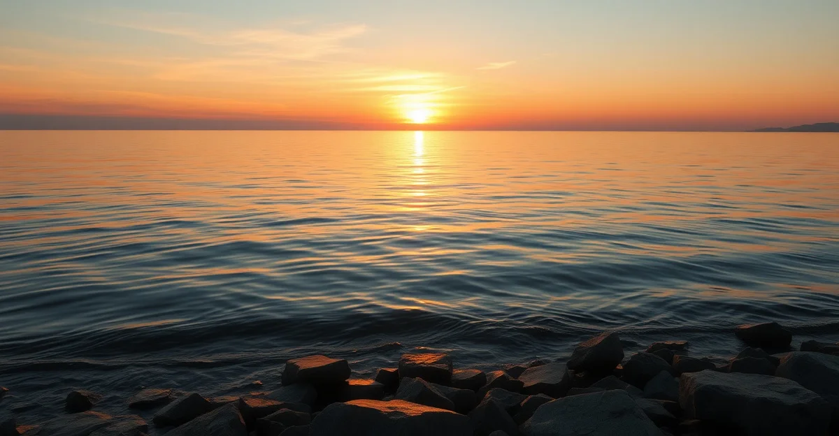 sunset over calm water with gentle ripples