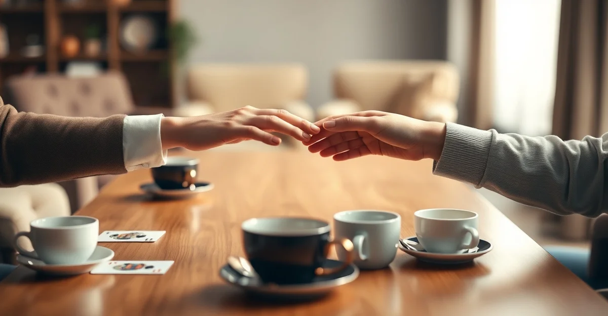 hands holding warm tea in a garden