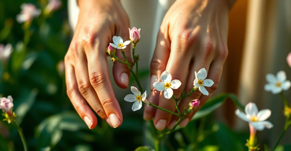 따뜻한 차를 마시며 정원을 바라보는 손