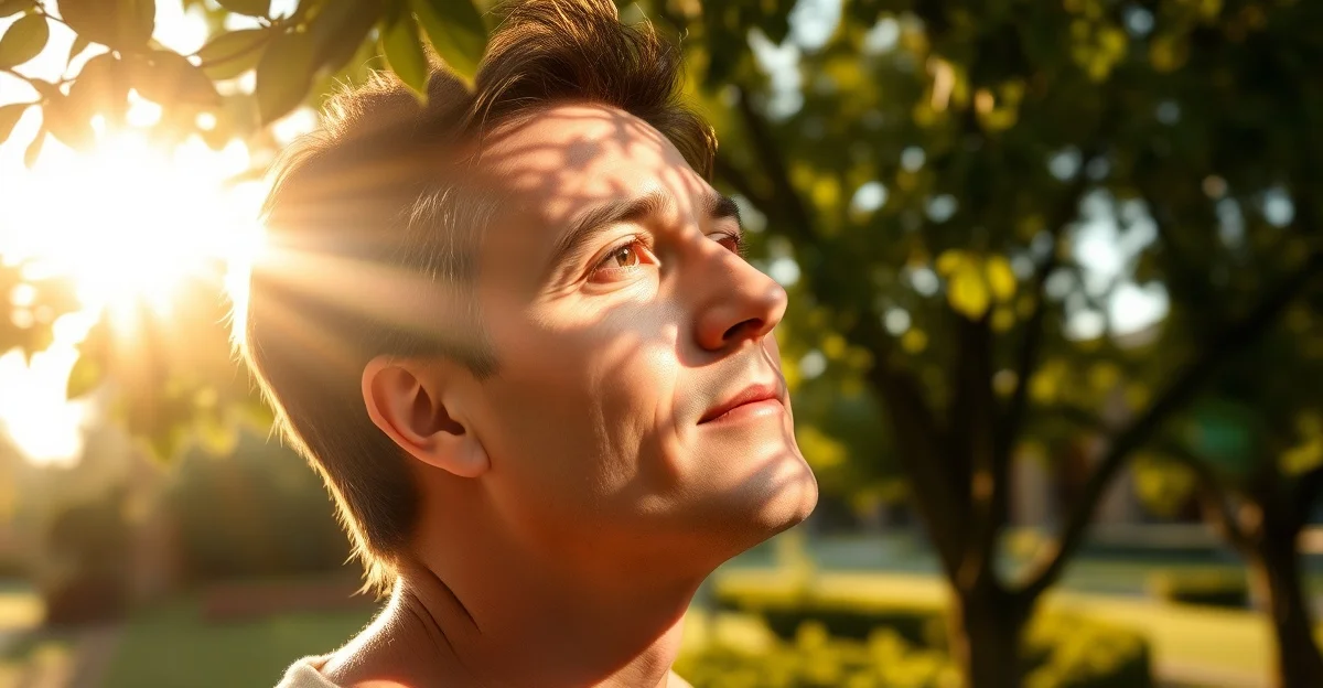 hands holding warm tea in a garden