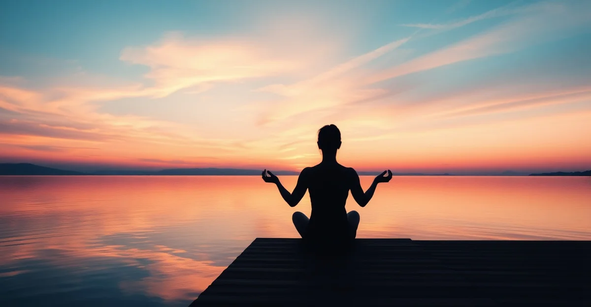 잔잔한 물 위로 해가 지는 경치