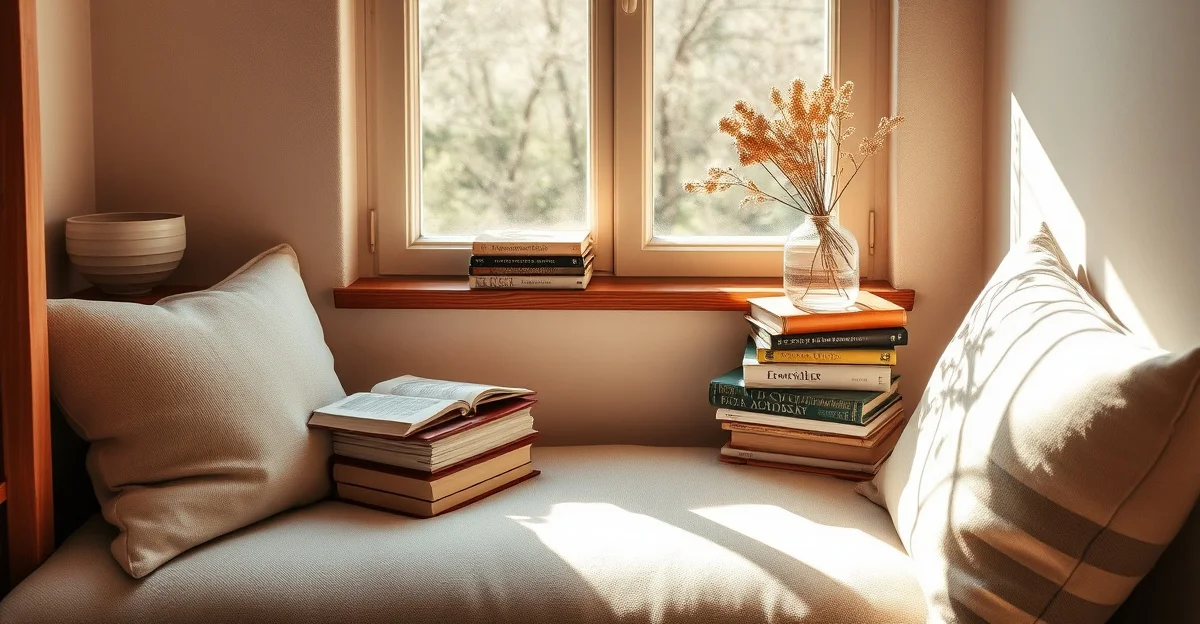 a serene window overlooking quiet trees