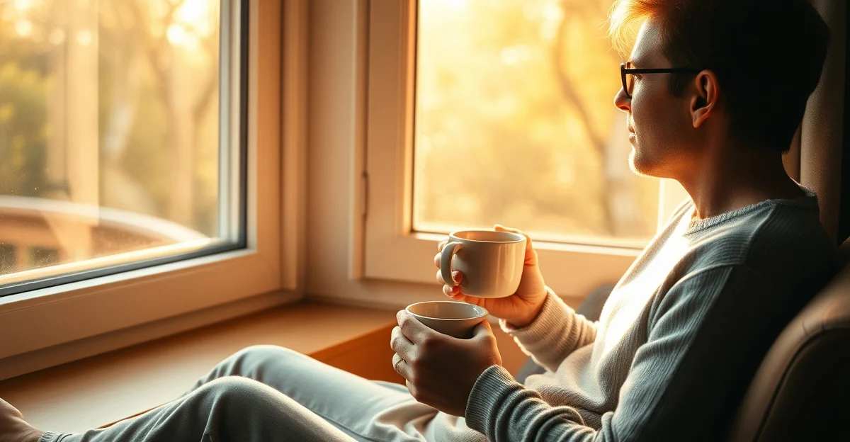 고요한 숲길을 걷는 한 사람의 모습