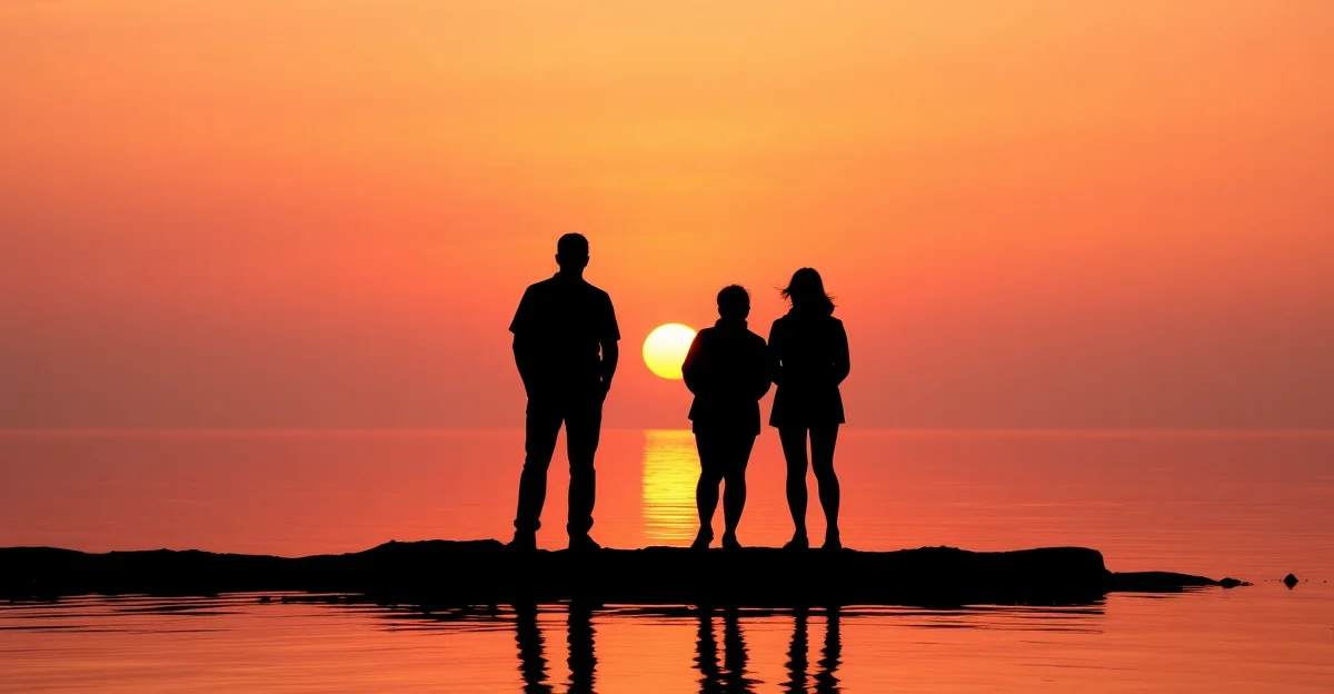 잔잔한 호수 위의 일몰