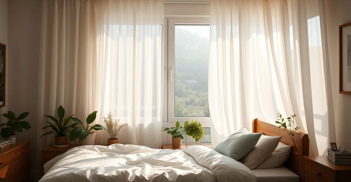 부드러운 아침 햇살이 드는 창가