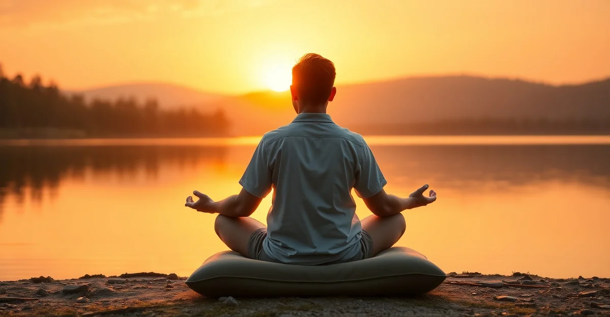 잔잔한 물 위로 석양이 비춰지는 모습