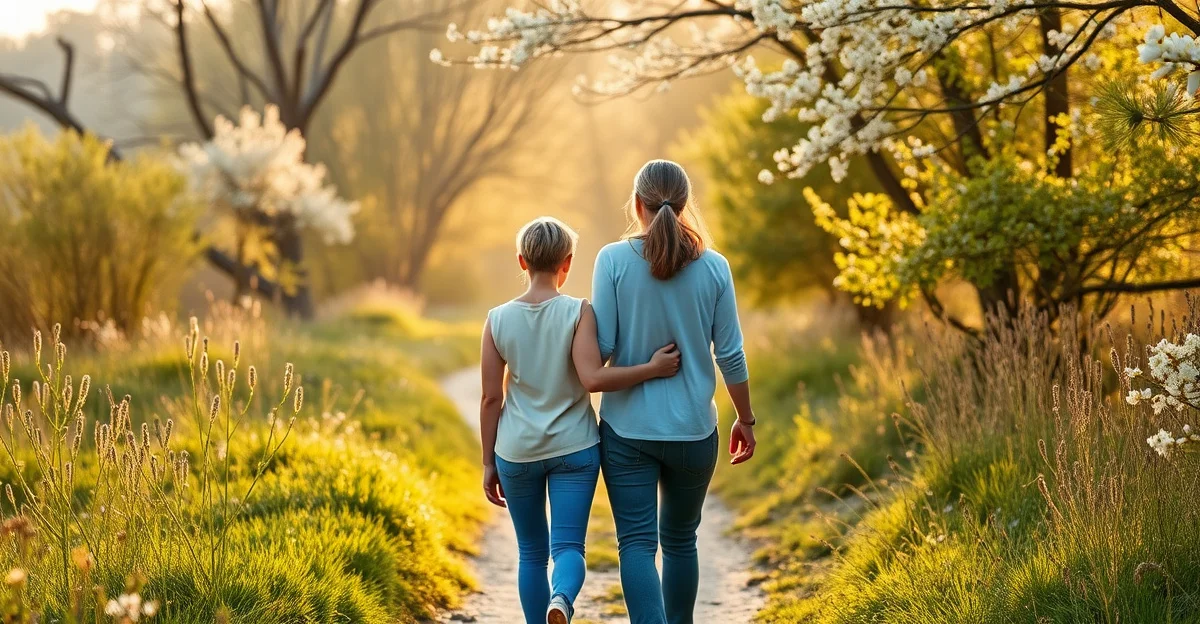 조용한 숲길이 아침빛으로 밝혀있는 모습
