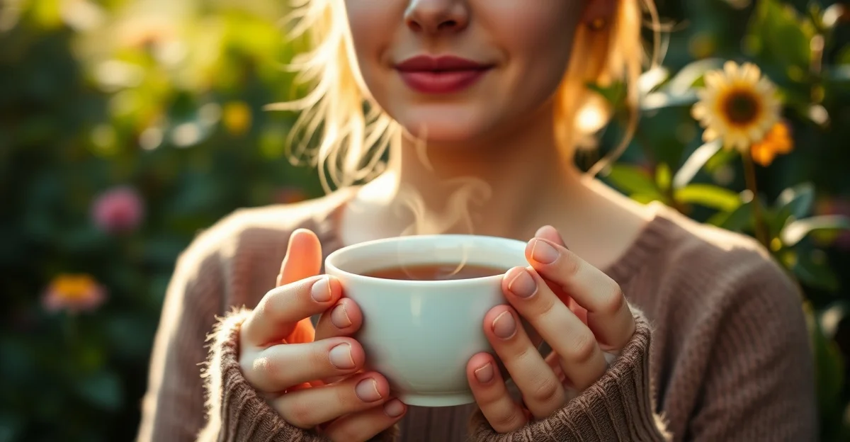 고요한 숲길을 걷는 아침해의 빛