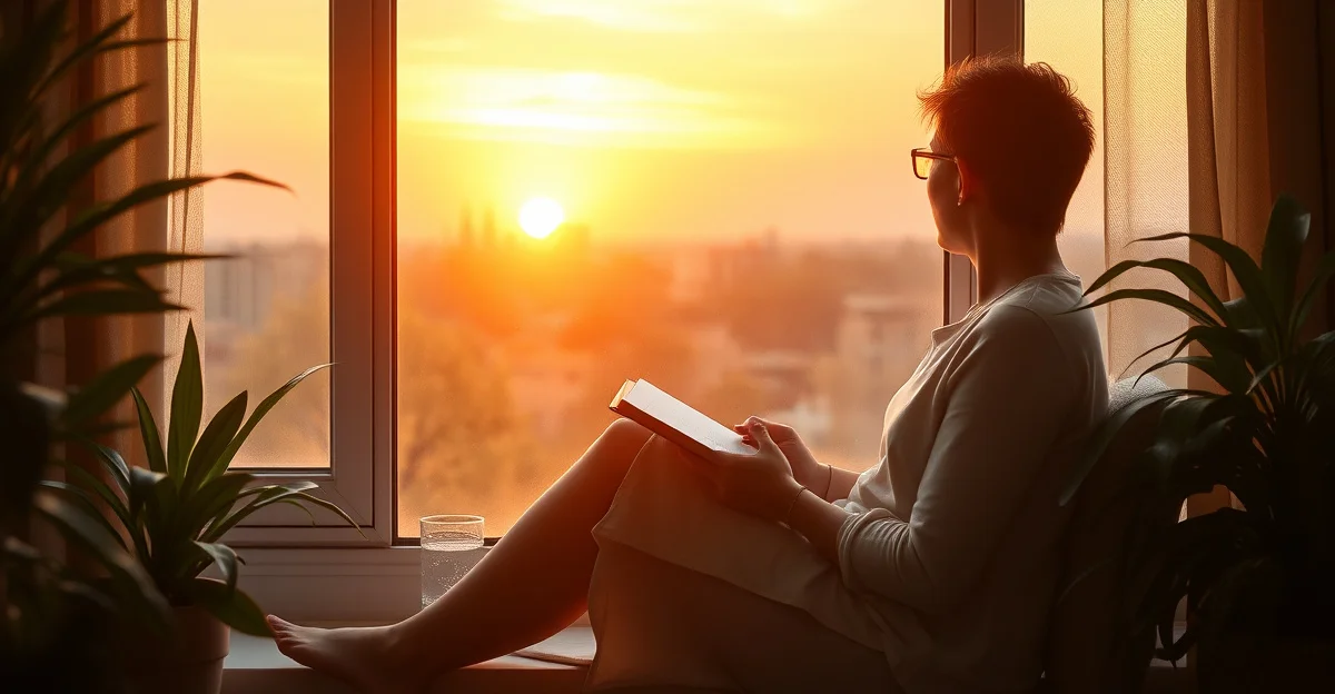 따뜻한 차를 마시며 정원에 앉아있는 손