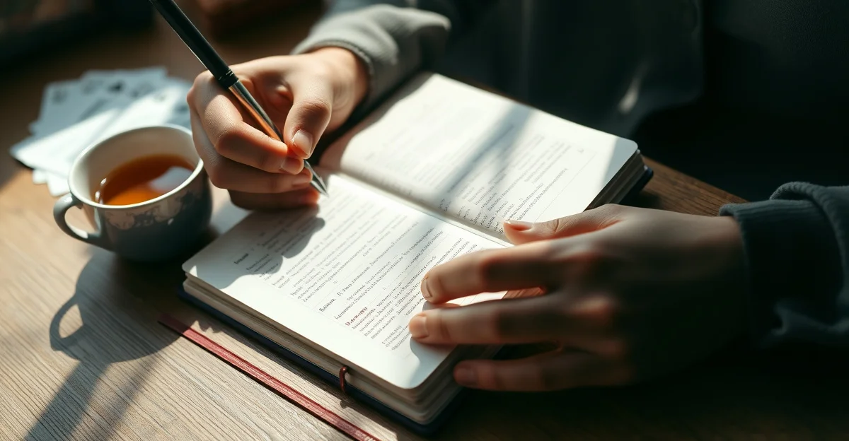 hands holding warm tea in a garden