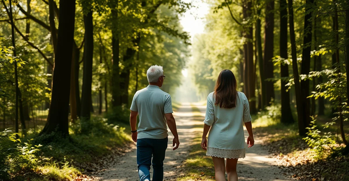 조용한 산책로를 걷는 하루 아침