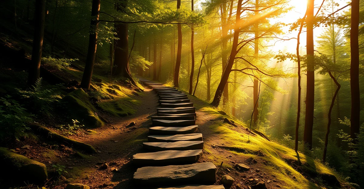 조용한 아침 숲길 풍경